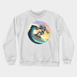 cool Robot surfing on the waves Crewneck Sweatshirt